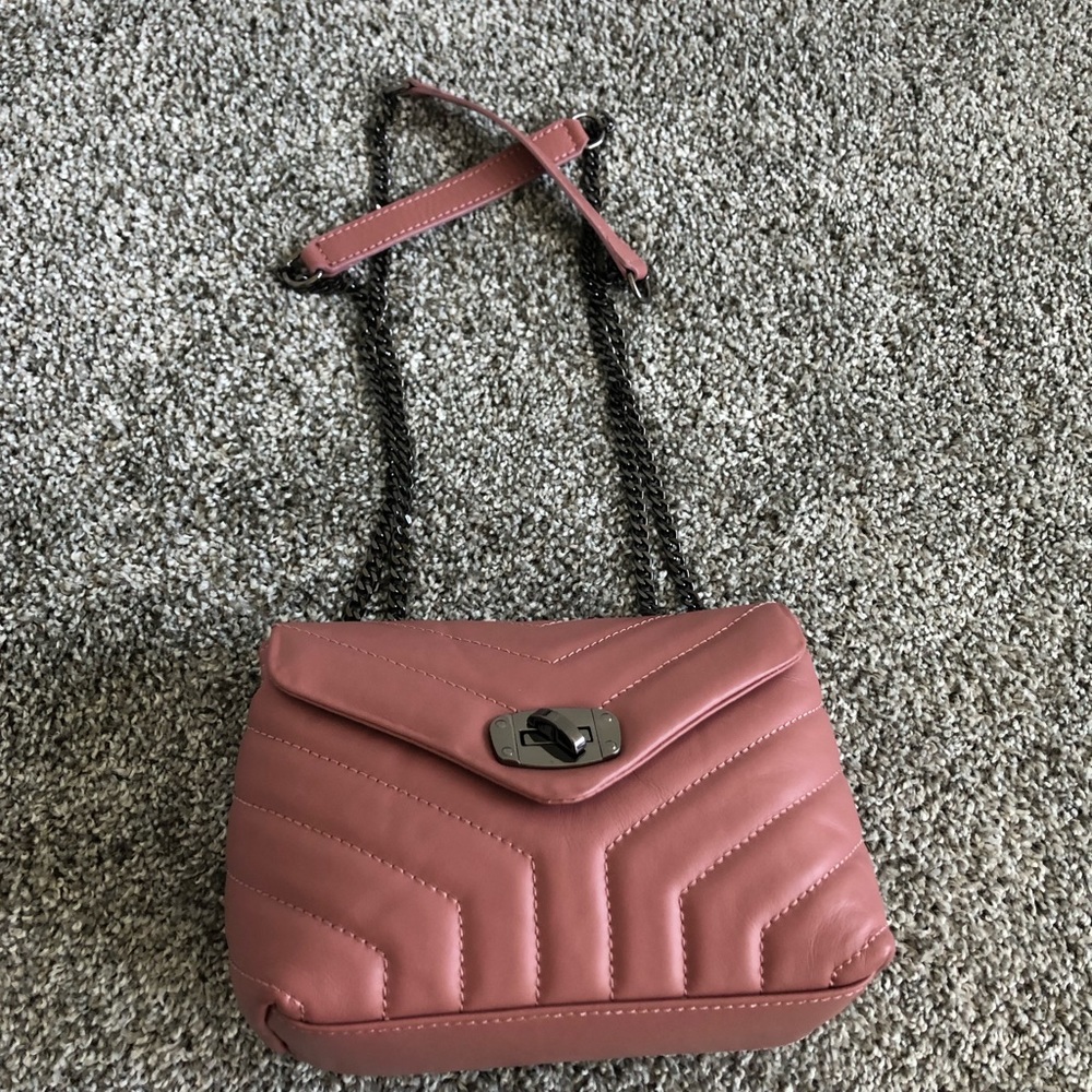 ANNA PAOLA Quilted Rose Pink Leather Crossbody Purse Made In Italy